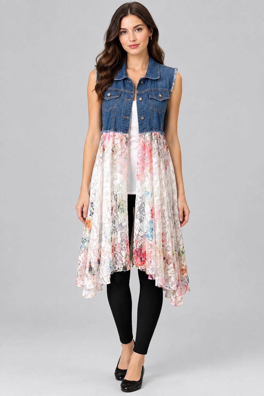 Origami Jean Lace Vest With Pockets Small/Medium